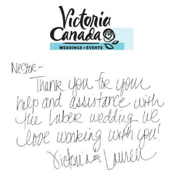 Thank You from Victoria Canada Wedding & Events